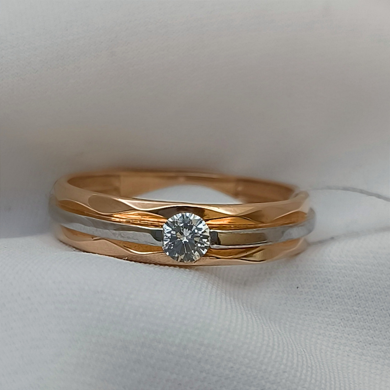 Золота каблучка з червоного золота 585 проби з вставкою цирконію, фото 1