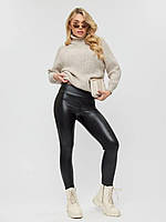 Жіночі шкіряні лосини штани на високій талії, Лосини з хутром, Екошкіряні лосини для жінок