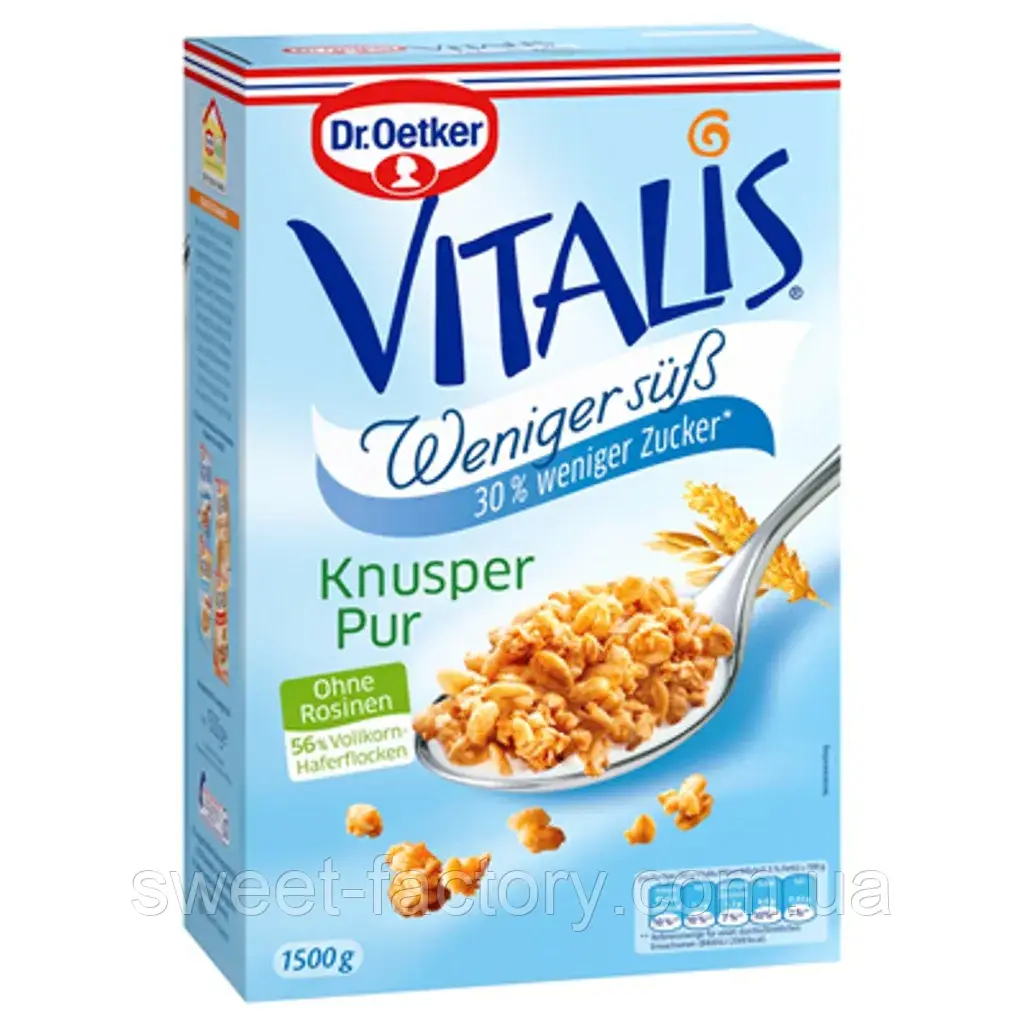 Сухі сніданки Oetker Vitalis Weniger Sub Musli Knusper Pur 1500g, фото 1
