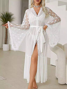 Спокусливі довгий халат з довгим рукавом білого кольору Valentino,Сексуальний прозорий халат в серце S