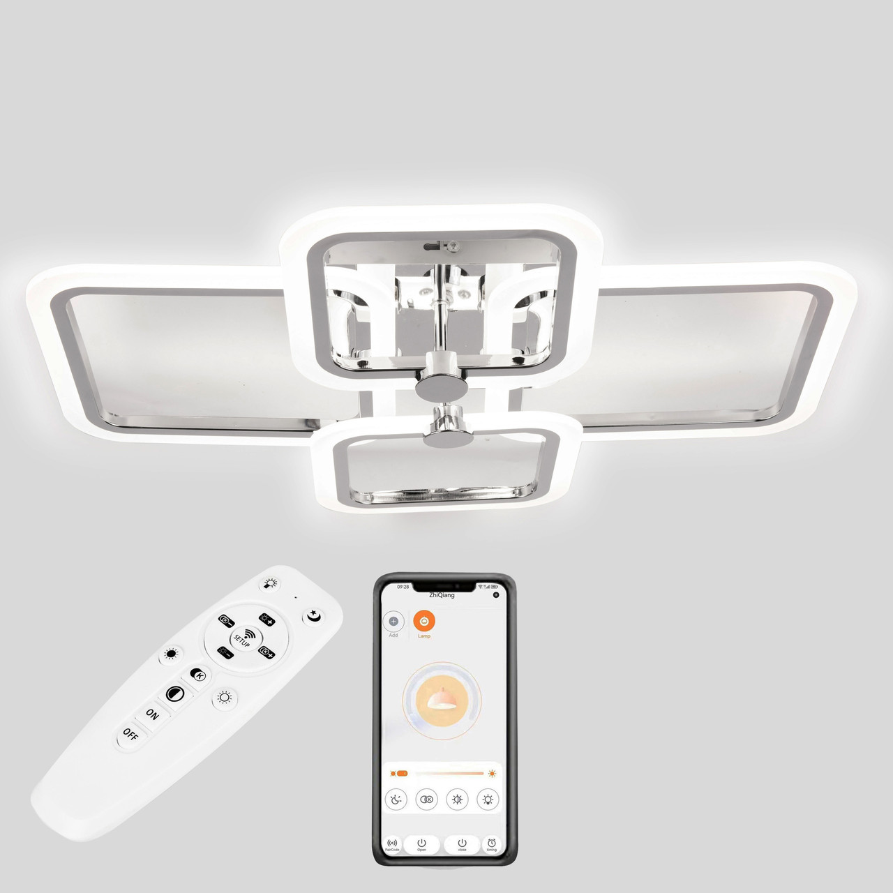 Стельова LED люстра, світлодіодний світильник Sunlight хром 5667/2+2