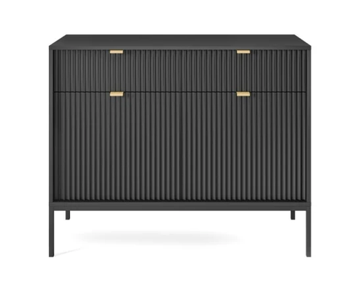 Комод Nova 104 см 2-дверний з шухлядами / МДФ чорний чорні ніжки TM Perfect Home Польща, фото 3