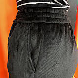 Штани жіночі теплі прямі велюр на хутрі рубчик на резинці 50 чорні, фото 9
