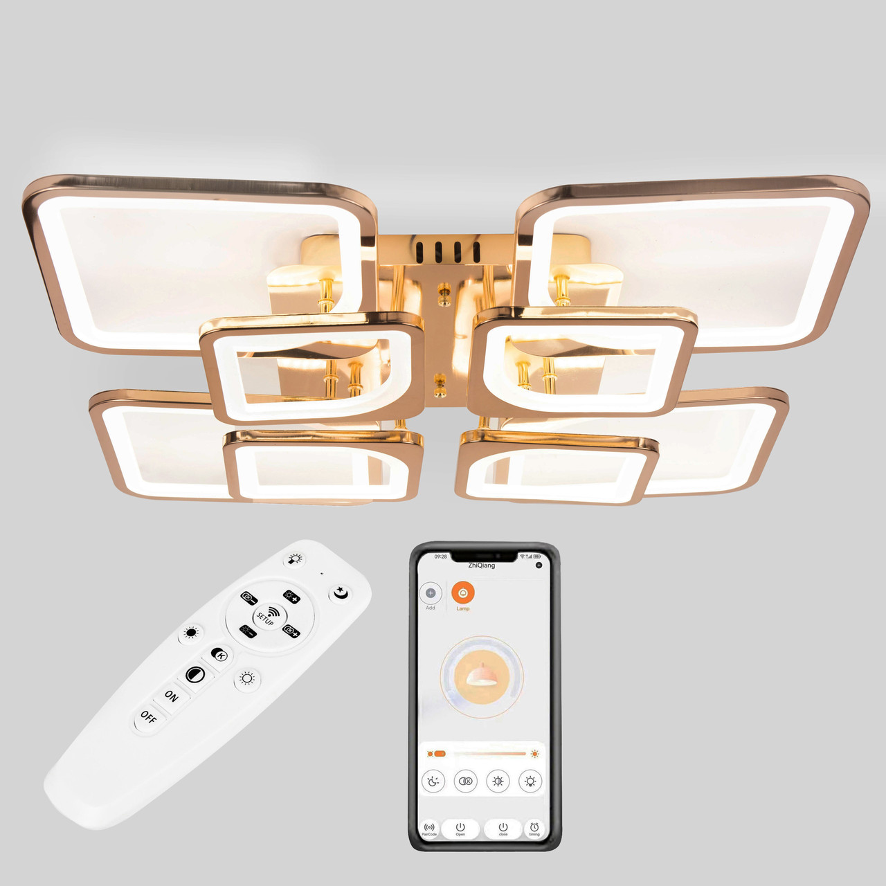 Стельова LED люстра, світлодіодний світильник Sunlight золото 5631/4+4