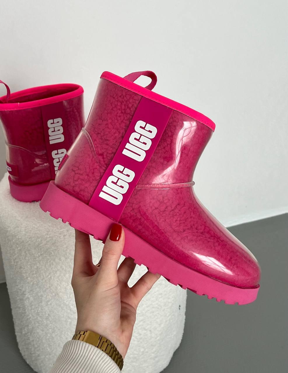 Зимові жіночі черевики UGG Classic Mini Clear Crimson | червоні з прозорим верхом, розміри 36–40