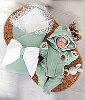Преміальний комплект для новонароджених на виписку "Ніжність і затишок" Оливка