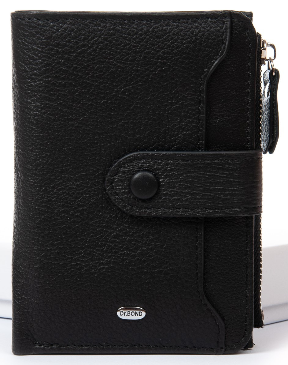 Чорний гаманець портмоне маленький жіночий на кнопці шкіряний монетниця зовні 6 кишень для карт Dr. Bond WN-23-17