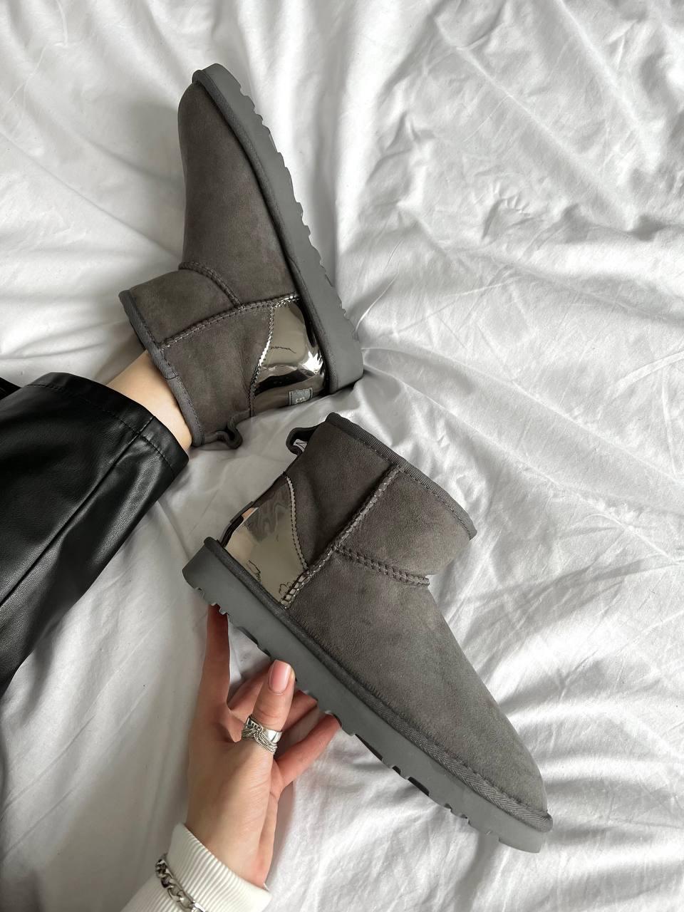 Зимові жіночі черевики UGG Mini Dark Grey Metallic | темно-сірі металік, розміри 36–40