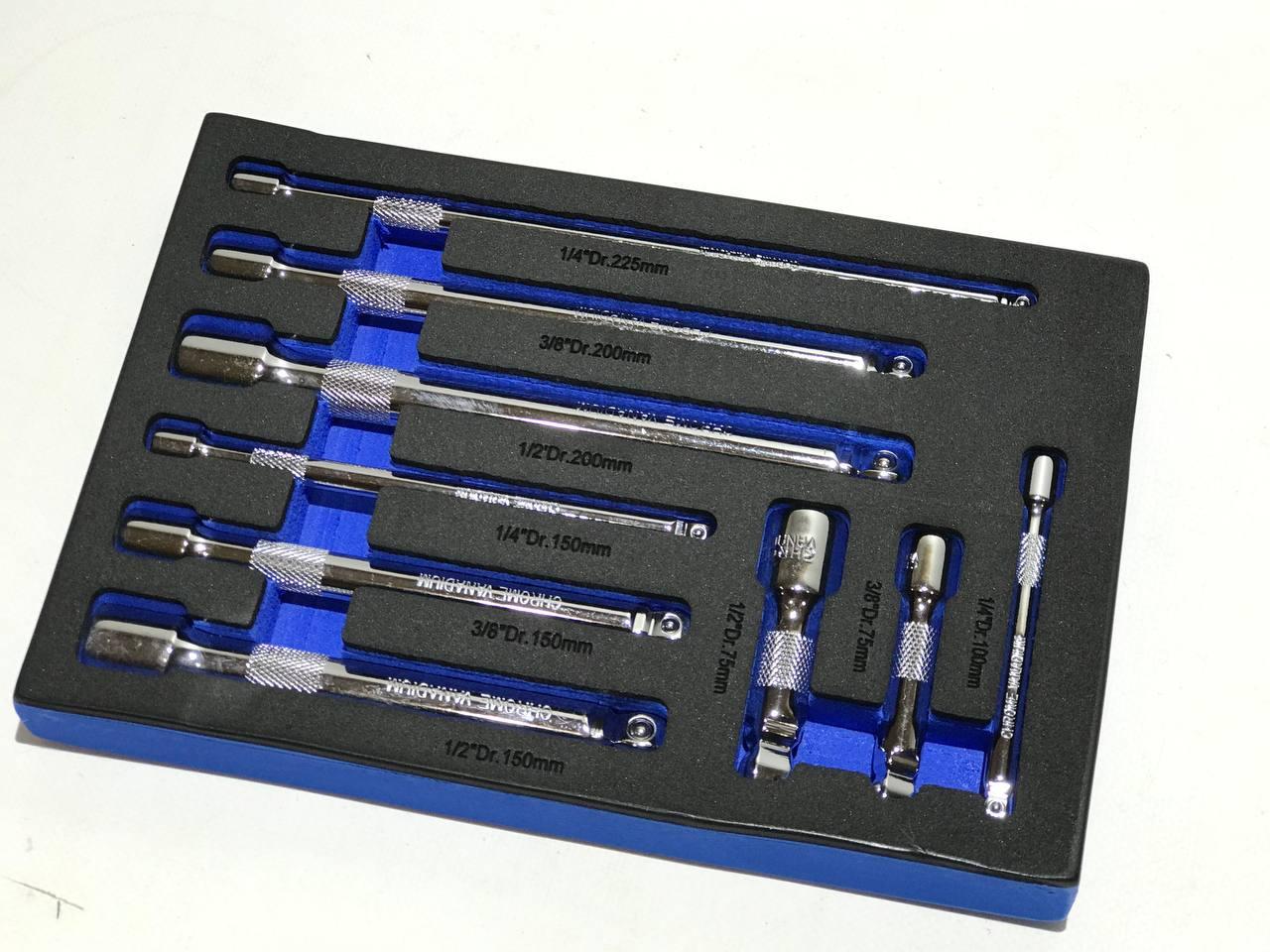 Набір подовжувачів 1/2"/ 1/4"/ 3/8" (75 -225 мм) 9 ел. (ложемент) Vorfal V08272