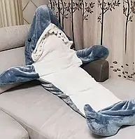 Піжама Акула  Телпа плюшева піжама-плед Акула з капюшоном кігурумі, Синя L