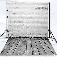 Фотофон, фон для фото вініловий текстурний 1.5×2.1 м Цегляна стіна + дерев'яна підлога (841646) у тубусі