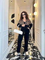 Стильний трикотажний теплий жіночий батальний спортивний костюм з леопардовими вставками (р.48-58). Арт-4848/4