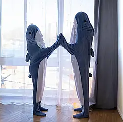 Піжама Акула   Телпа плюшева піжама-плед Акула з капюшоном кігурумі, Синя