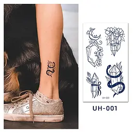 Juice Флеш тату. 11*6 см. Тимчасова, перекладна, Кристали, Набір, Змії, Квіти, Місяць, UH-001 (S)