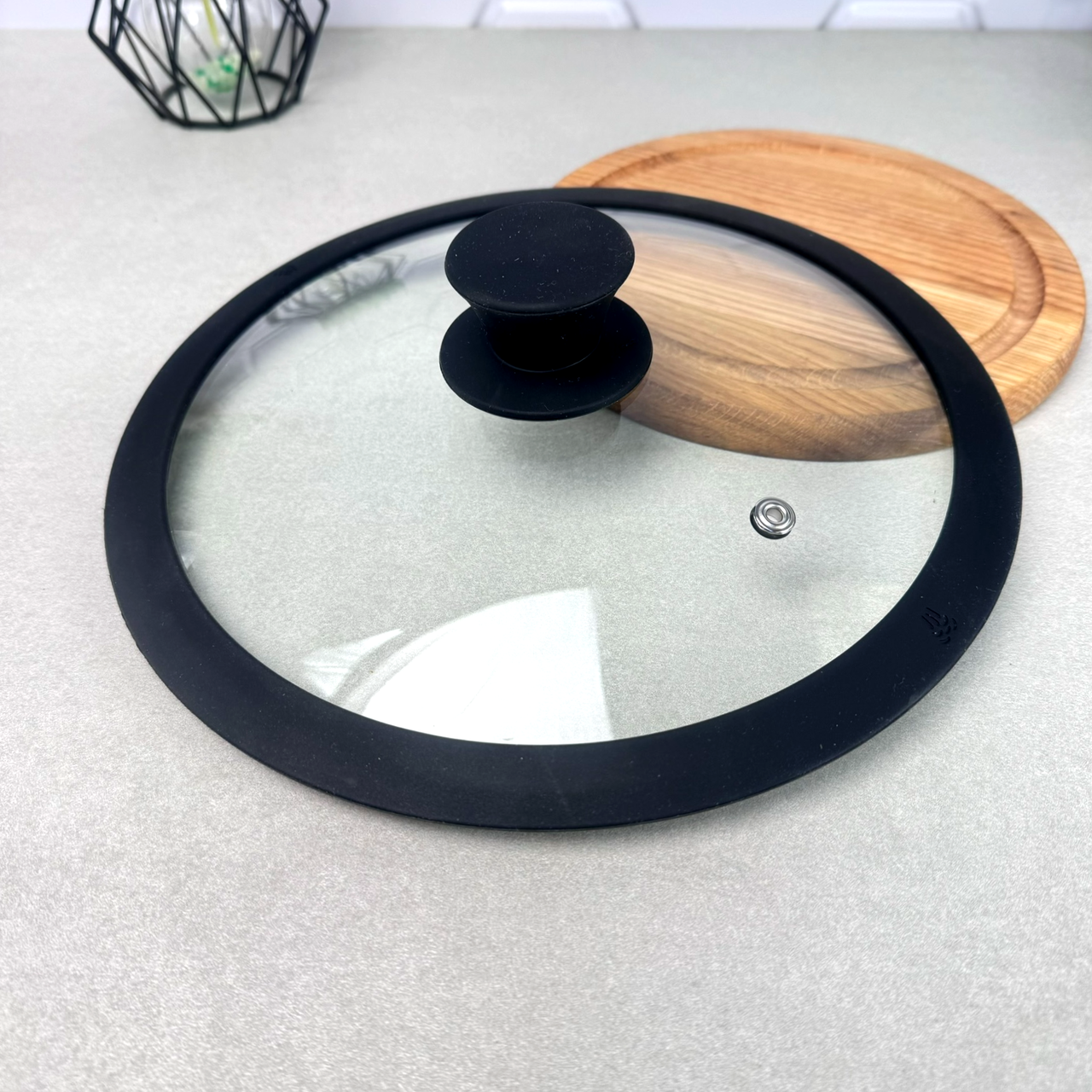 Скляна кришка 28 см для кухонного посуду з паровідводом Силіконовий обідок