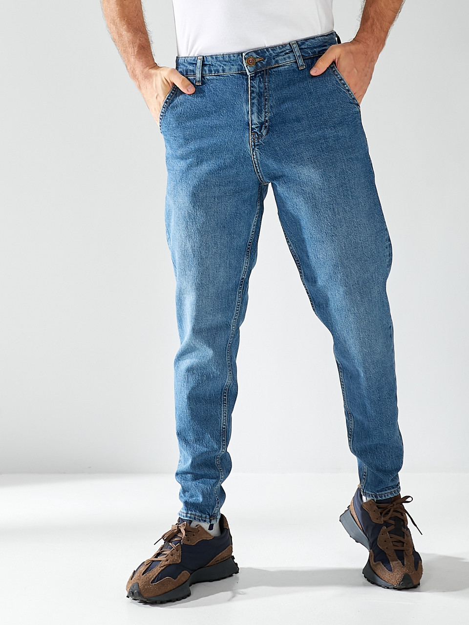 Чоловічі джинси МОМ сині з косими кишенями Туреччина