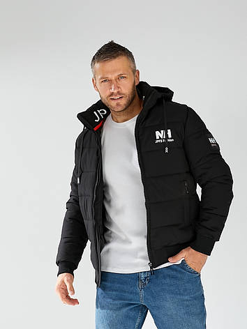 Чоловіча куртка HELLY HANSEN зимова коротка на манжеті, теплий брендовий пуховик із капюшоном чорний, фото 1