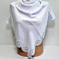 Біла тепла хустка для нареченої для вінчання. Платок на хрестини з натурального кашеміру