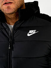 Чоловіча куртка Nike єврозима чорна великі розміри, спортивна зимова куртка Найк коротка з капюшоном батал, фото 6