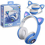 Навушники бездротові Cat ear STN-28 Rainbow LED з кото вушкам блакитні, фото 4