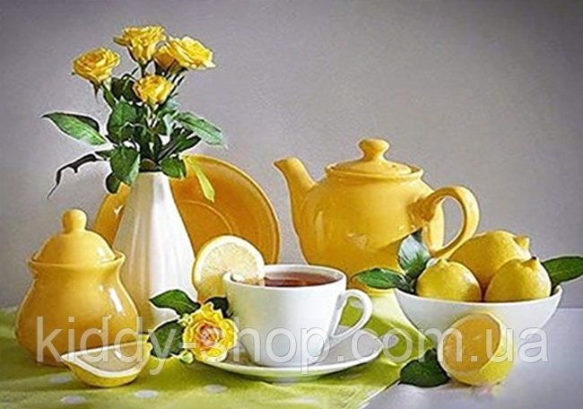Алмазна вишивка. Картина на підрамнику "Чай з лимоном" , розмір 40х50, фото 1