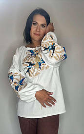 Вишиванка жіноча (біле домоткане полотно) "Ластівки"