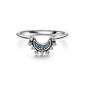 Срібна каблучка в стилі PANDORA 925 проба Sky Blue Luminous Moon Ring Блискучий Блакитний Місяць ПАНДОРА