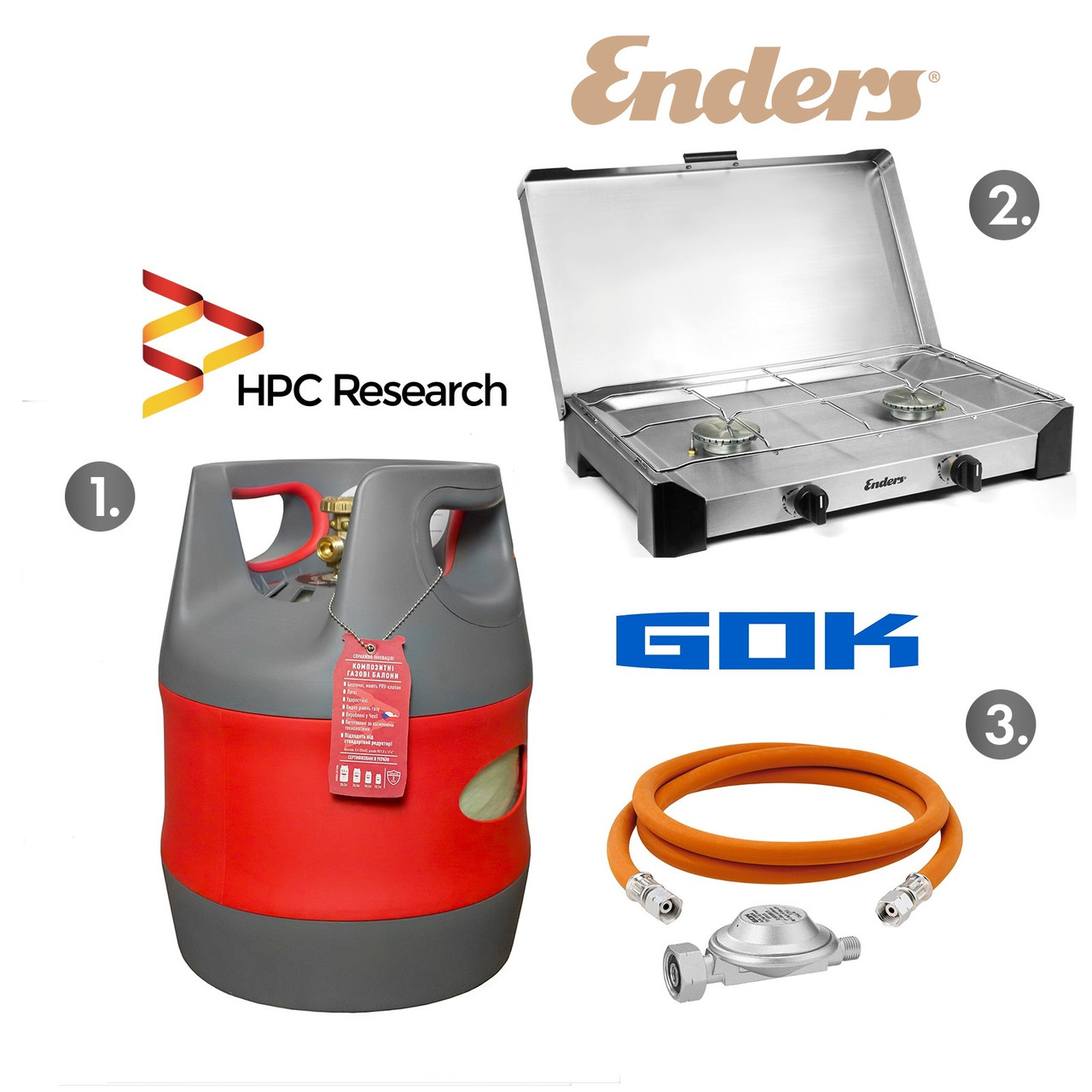 Набір: газова плита Enders Brisbane 2Z н/ж сталь з термодатчиком + балон HPCR-G.5 (G.4), 12,7л