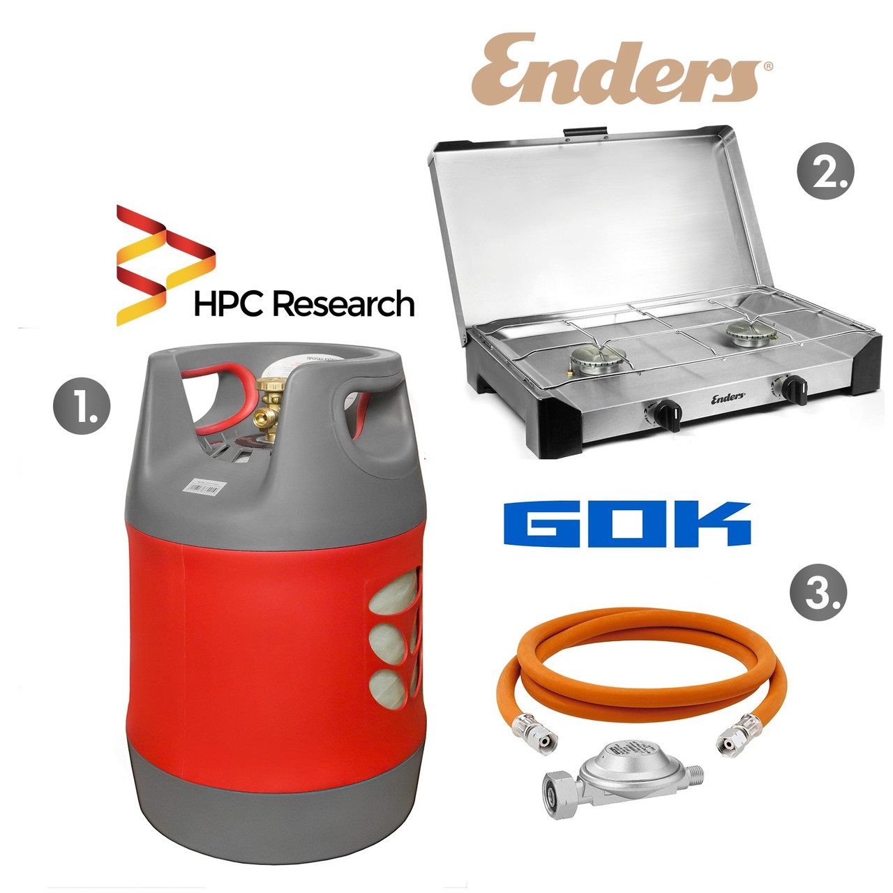 Набір: газова плита Enders Brisbane 2Z н/ж сталь з термодатчиком + балон HPCR-G.5 (G.4), 18,2л