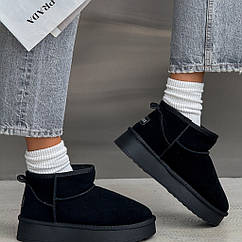 Трендові зимові замшеві жіночі уги чорного кольору Розміри 36- 41