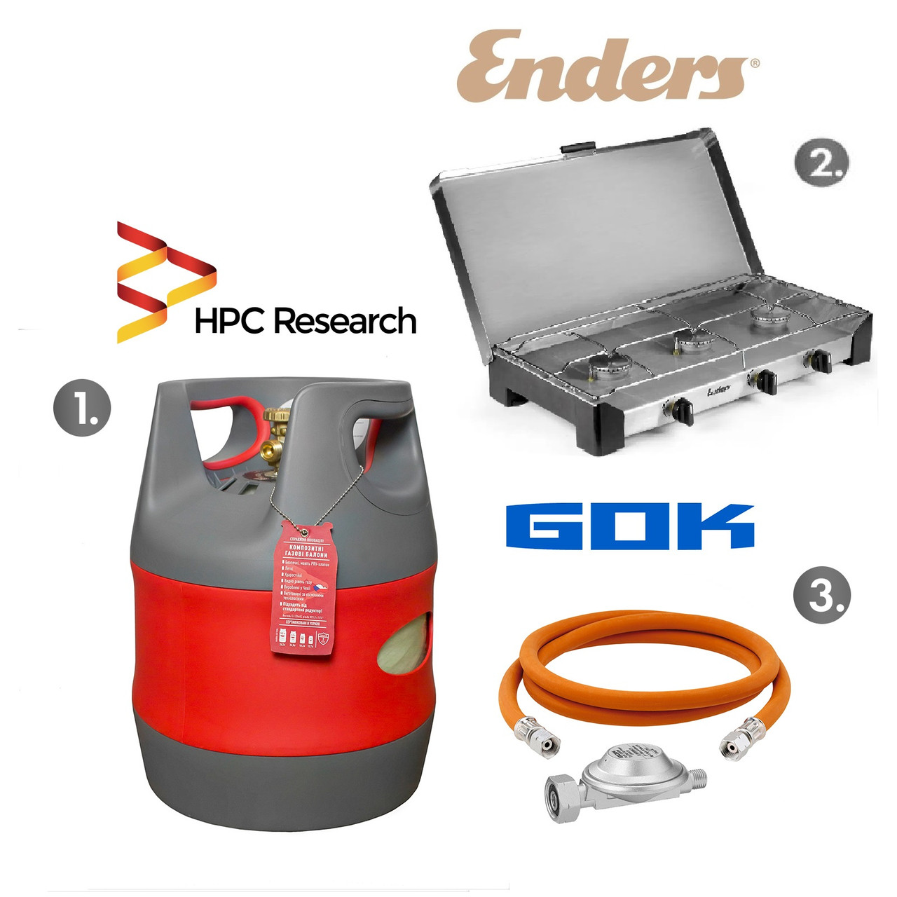 Набір: газова плита Enders Brisbane 3Z н/ж сталь з термодатчиком + балон HPCR-G.5 (G.4), 12,7л