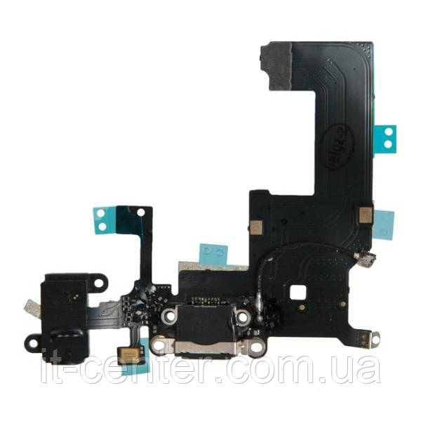 Шлейф (Flat cable) iPhone 5 з гніздом зарядки, гніздом на навушники, мікрофоном чорний