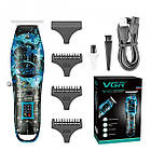 Професійний акумуляторний триммер зі світлодіодним індикатором, акумуляторна машинка для стрижки волосся VGR, фото 4