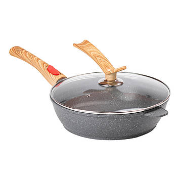 Алюмінієва глибока сковорода (3,5 л) зі скляною кришкою Ø28 см сіра MGC HP-4-465G