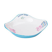 Дитяча глибока керамічна тарілка Happy day на 350 мл блакитна