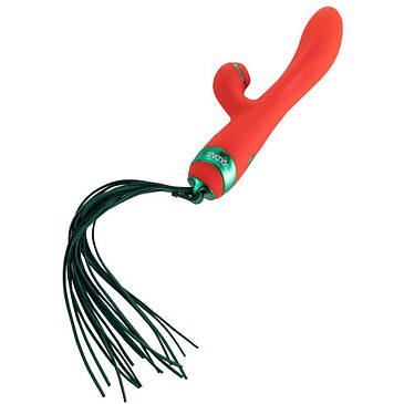 Вібратор-кролик із флоггером LOCKINK SEVANDA Whip Vibrating Massage Wand - Red & Green, фото 1