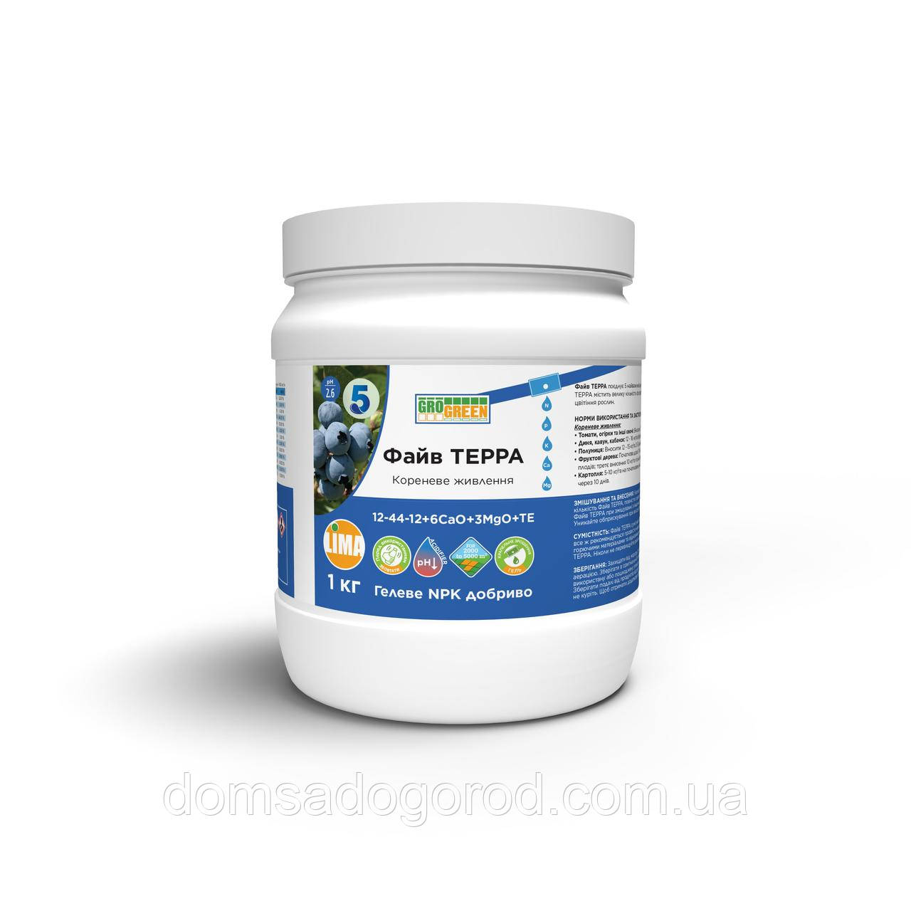 Добриво Гро Грін Файв Терра | Gro Green Five Terra 12-44-12 + 6 CaO + 3 MgO + TE 1 кг