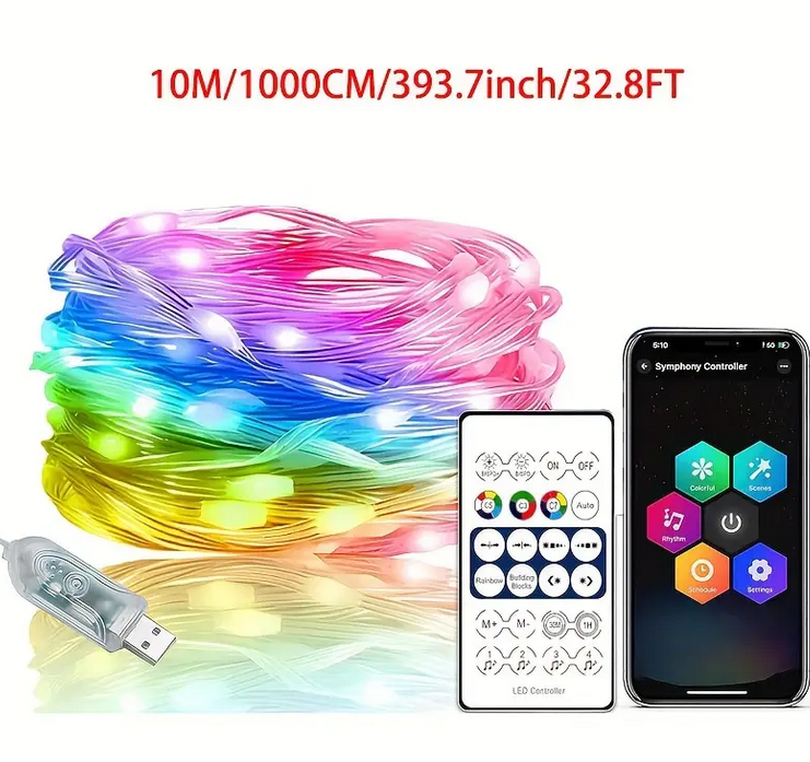 Розумні світлодіодні гірлянди RGB-IC з керуванням через додаток 10м пульт, фото 1