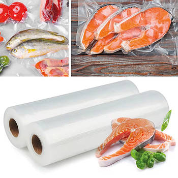 Комплект 2 шт Вакуумні пакети 5м х 25см / Пакети для вакуумного пакувальника / Рифлені пакети для вакууматора