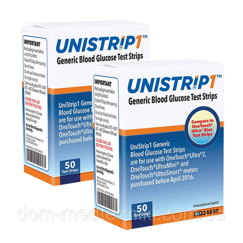 Тест-смужки Юністрип (UniStrip), аналог оригінальних смужок OneTouch Ultra (ВанТач Ультра), 100 шт.