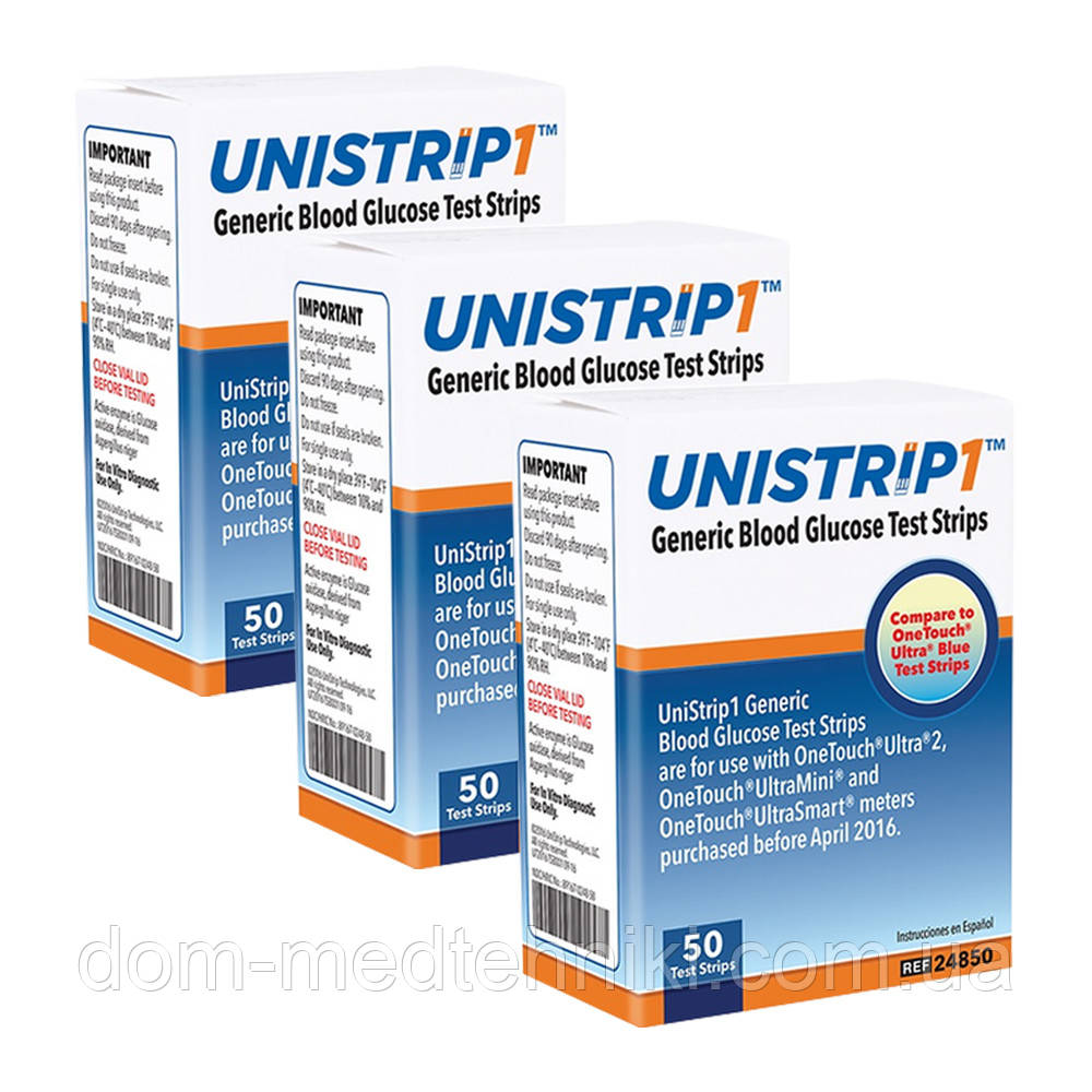 Тест-смужки Юністрип (UniStrip), аналог оригінальних смужок OneTouch Ultra (ВанТач Ультра), 150 шт.