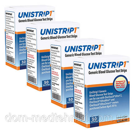 Тест-смужки Юністрип (UniStrip), аналог оригінальних смужок OneTouch Ultra (ВанТач Ультра), 200 шт., фото 1