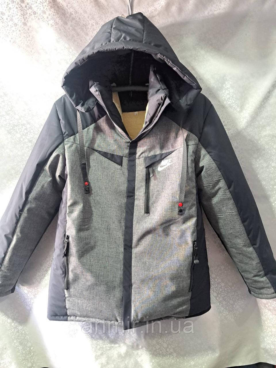 Куртка зимова чоловіча з капюшоном NIKE норма 48-56, колір синій із сірим