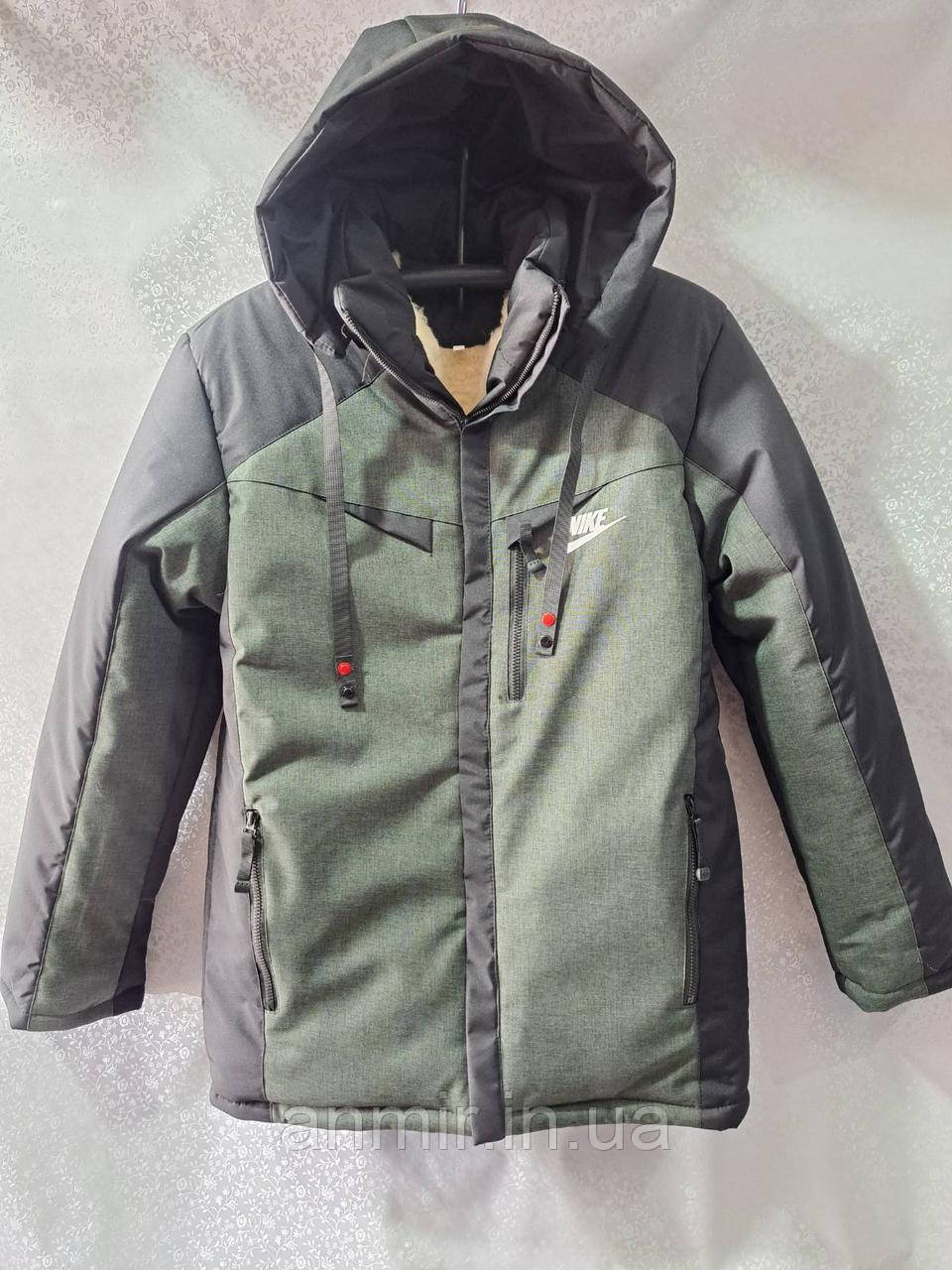 Куртка зимова чоловіча з капюшоном NIKE норма 48-56, колір хакі з чорним
