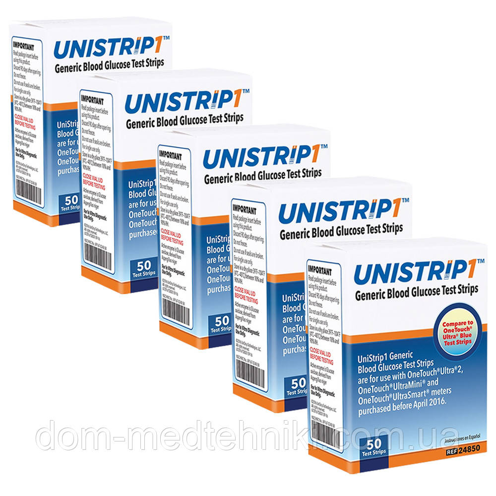 Тест-смужки Юністрип (UniStrip), аналог оригінальних смужок OneTouch Ultra (ВанТач Ультра), 250 шт.