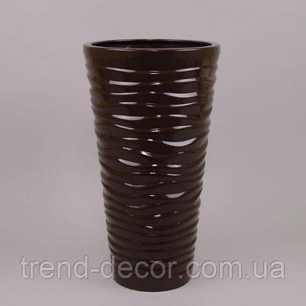 Горщик керамічний Кашпо Циліндр Хвиля глянець коричневий 16л., фото 1