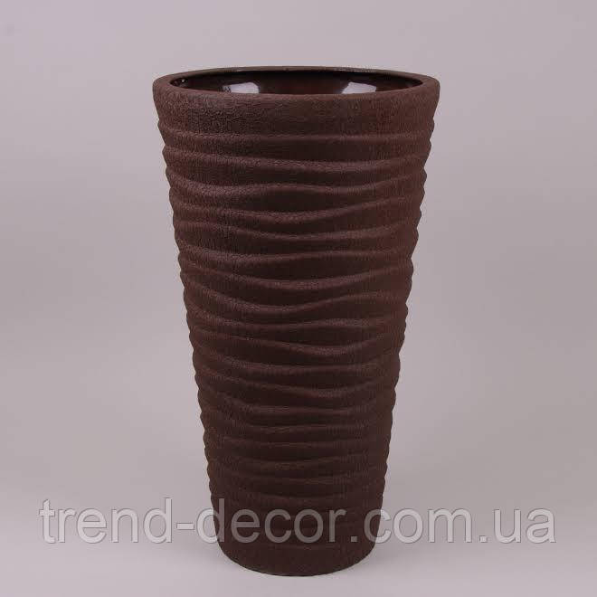 Горщик керамічний Кашпо Циліндр Хвиля шовк коричневий 16л.