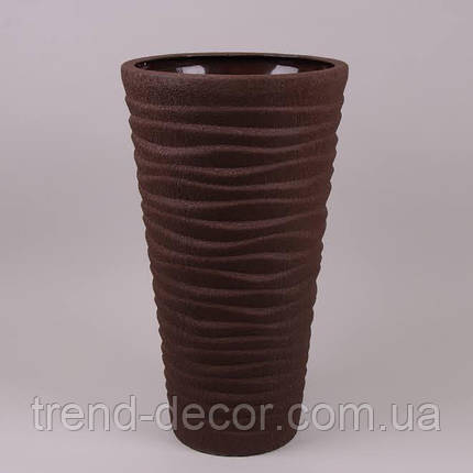 Горщик керамічний Кашпо Циліндр Хвиля шовк коричневий 16л., фото 1