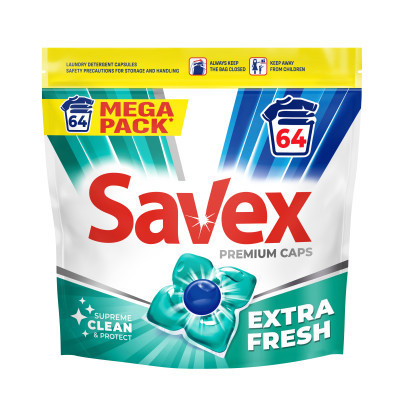 Капсули для прання Savex Premium Caps Extra Fresh 64 шт. (3800024048173), фото 1