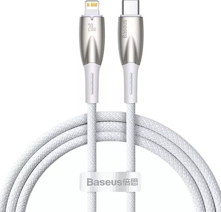 Кабель Baseus Glimmer Series Fast Charging Cable Type-C to Lightning 20W 1m CADH000002 White, фото 1
